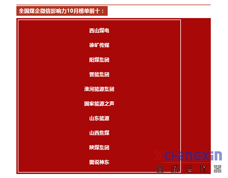 10月榜单来啦！你所在的煤炭企业上榜了吗？煤炭化验设备